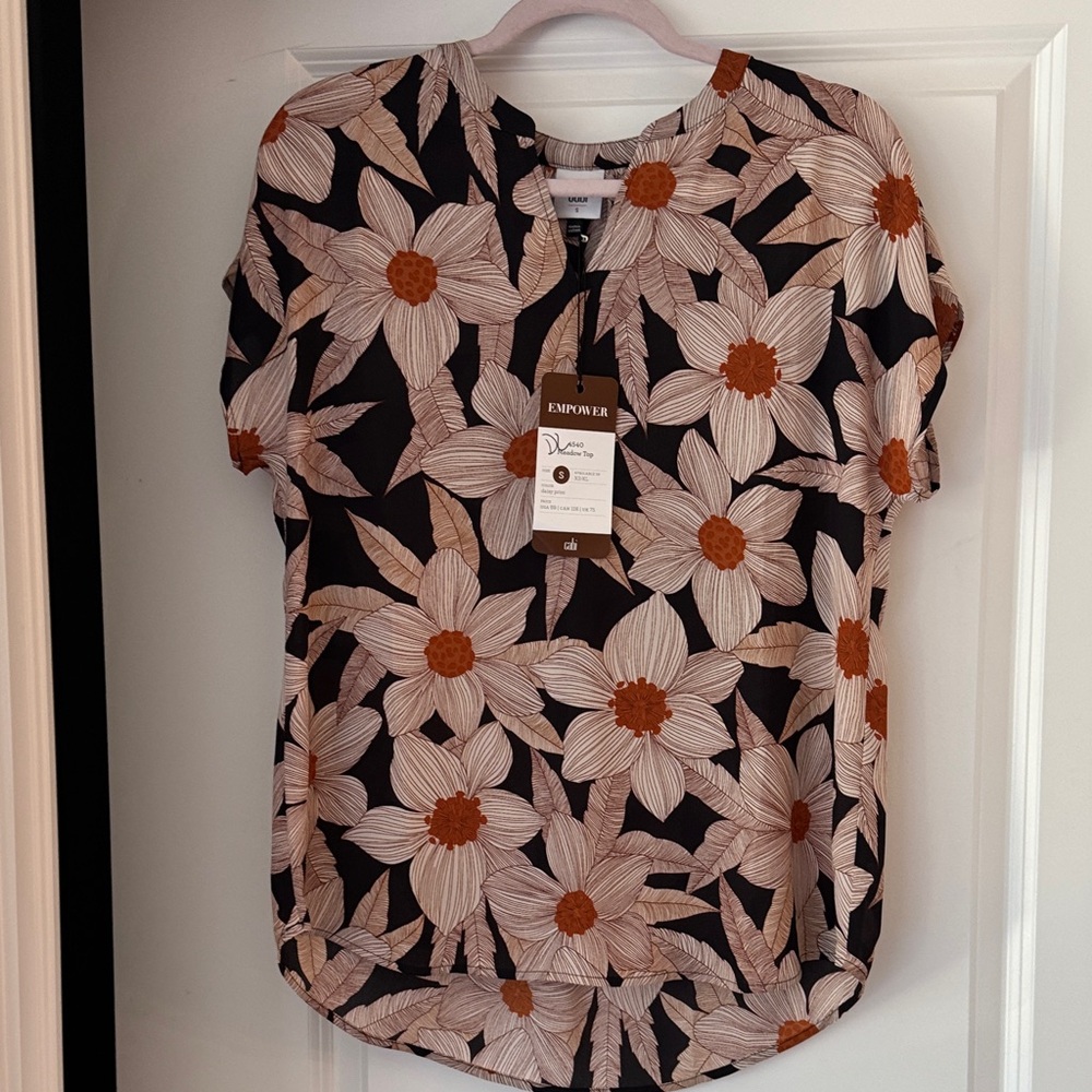 CAbi Black and Orange Floral Blouse